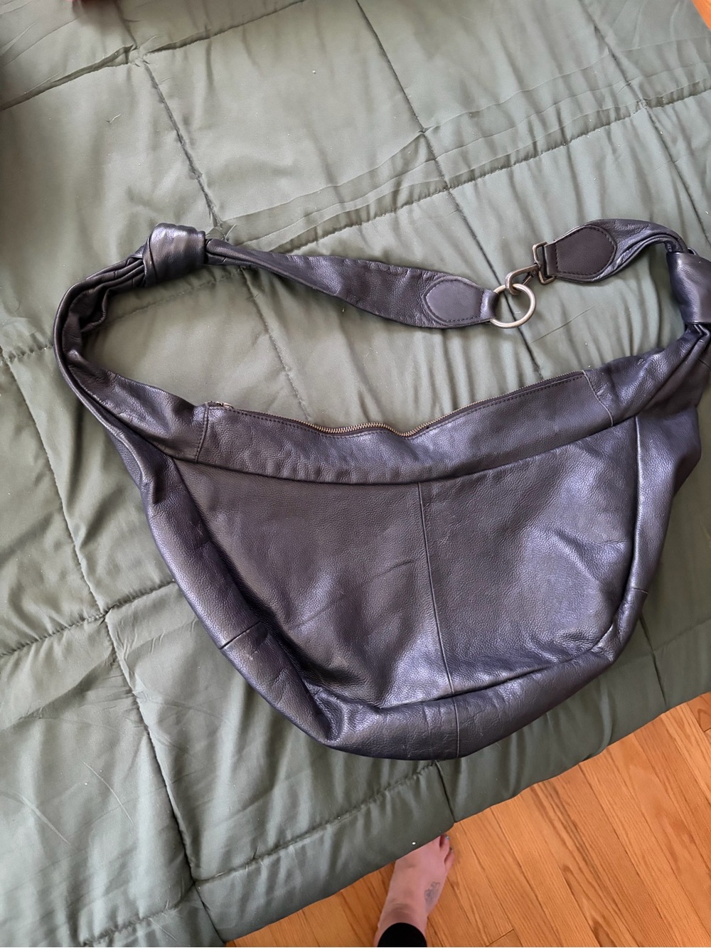 Free People Lilith Black Leather Sling/Shoulder Bag with vintage silver Hardware